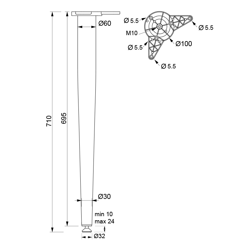 CRB LEG CONIC / H.710 / CHROME